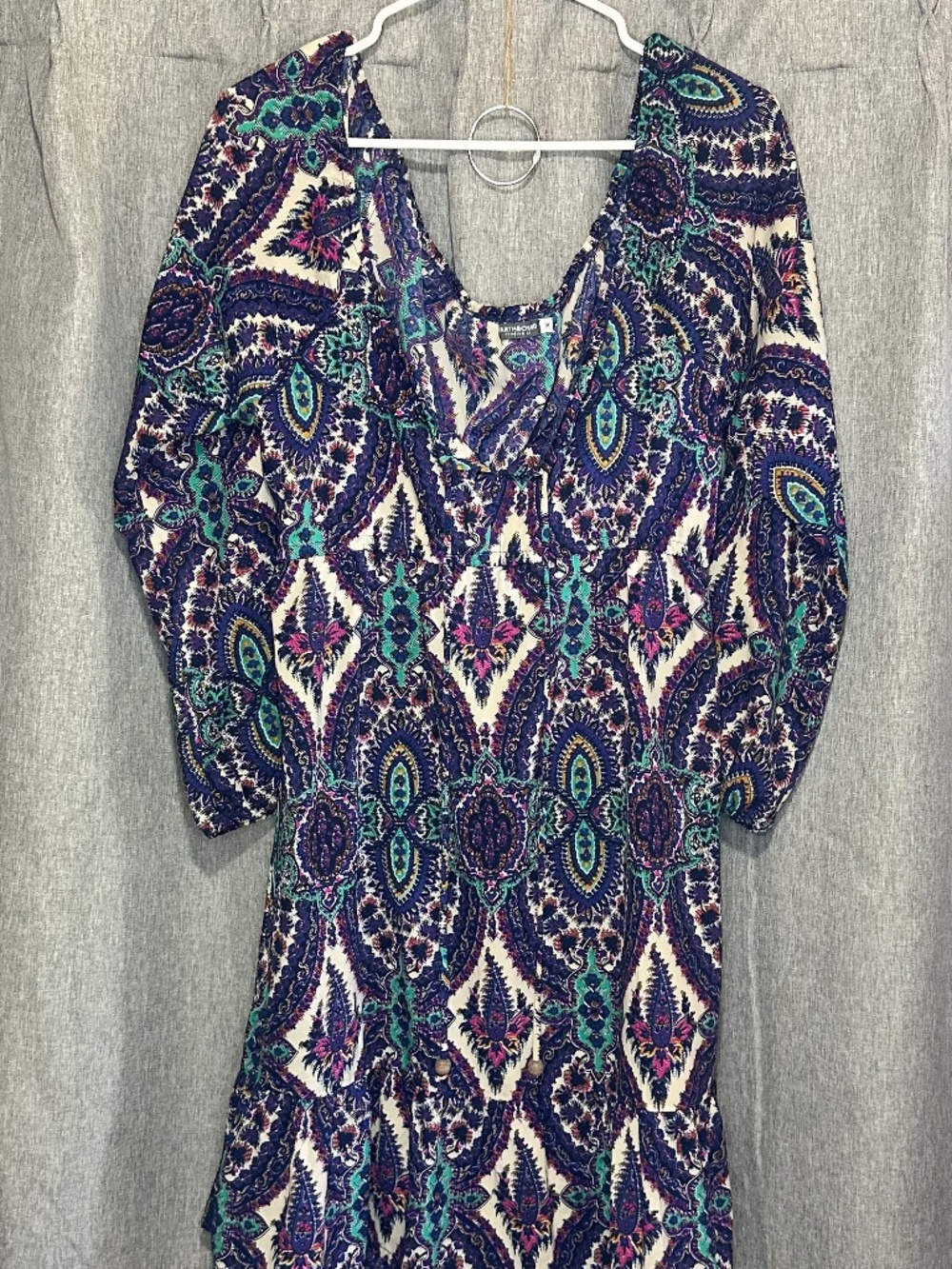Earthbound Trading Co Paisley Boho Long Sleeve Mini Dress - Medium